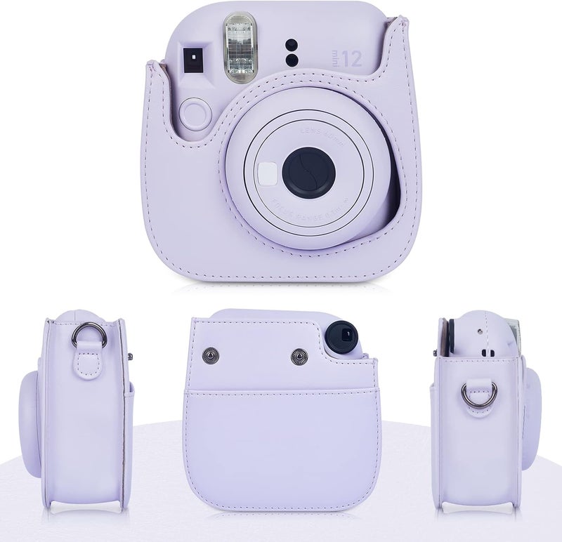 Phetium Instant mini 12 Camera Protective Case Compatible with Instax Mini 12 11,PU Leather Bag with Pocket and Adjustable Shoulder Strap (Lilac Purple) - Image 2